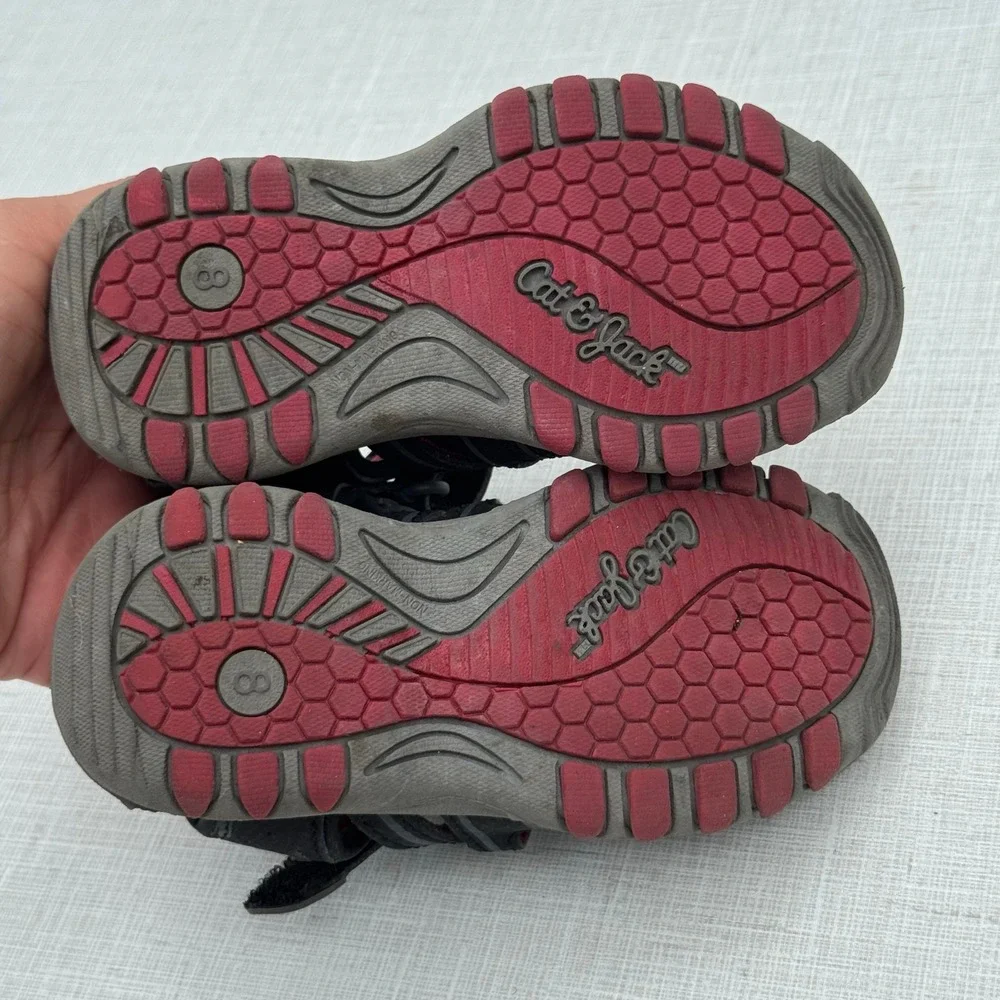 Boys Black & Red Sport Sandals Youth Water Shoes Adjustable‎ Hook Loop Straps 8